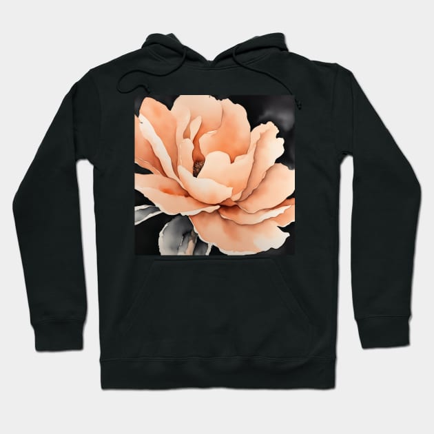 Peach Fuzz Peony Rose Watercolor Hoodie by craftydesigns